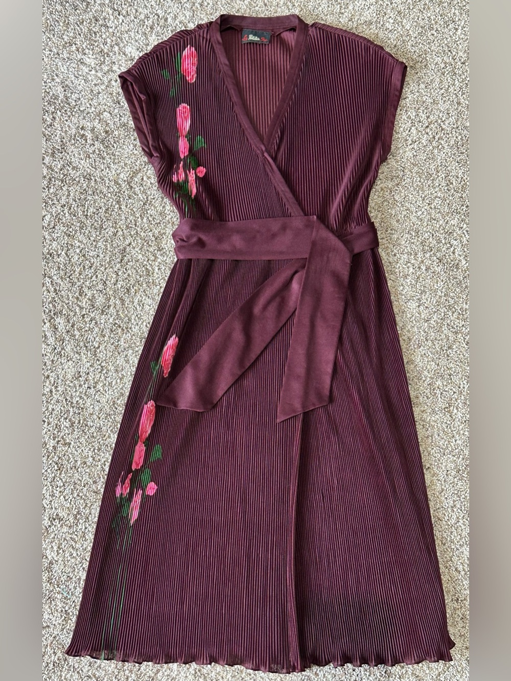 Vintage Le Petite Inc. Pleated Midi Floral Wrap Dress with Waist Tie